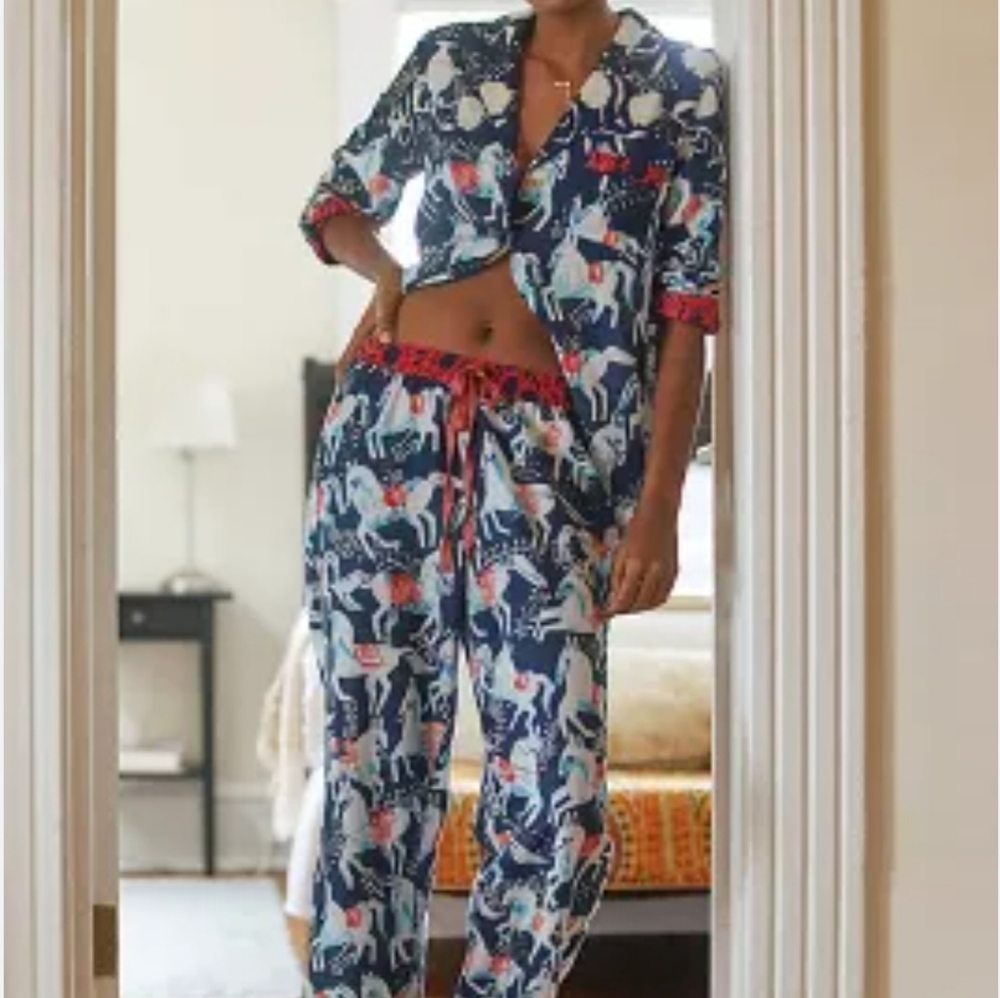Cornelia O'Donovan Anthropologie Sweet Dream Horse Flannel Pajama Set Medium